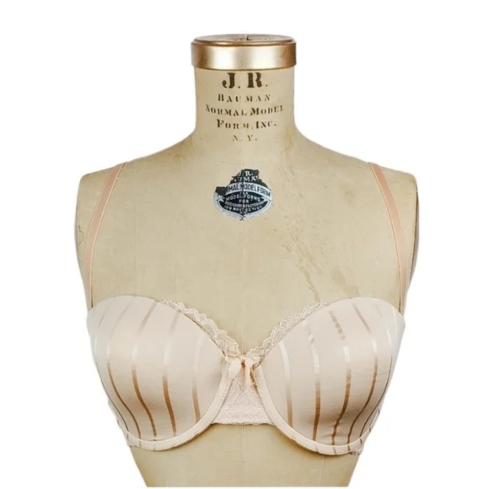 Felina Lingerie. Strapless Underwire Tan Striped Bra. Size 32C